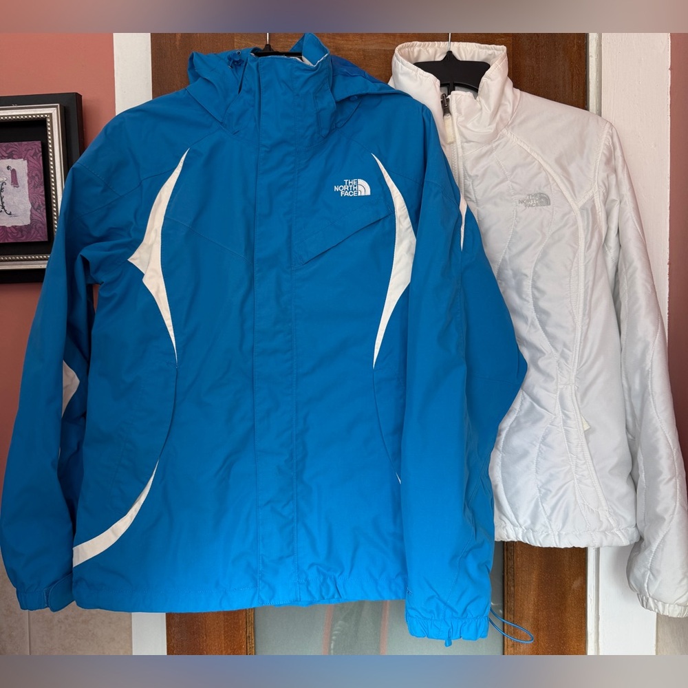 The North Face VINTAGE Hyvent Triclimate 3 in 1 Cyan/White Winter Jacket -L
